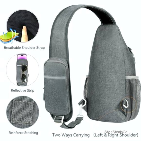 Small Crossbody Sling Backpack Daypack, Waterproof Polyester, 5 Pockets, 10L